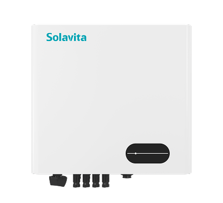 Solavita on-grid inverter, 10-25kW capacity, designed for residential and small commercial solar PV systems, with clean white casing and multiple string input ports.