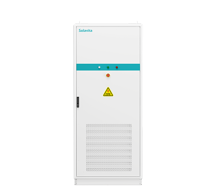 Solavita 100kW/215kWh commercial energy storage system cabinet with high-voltage control unit for industrial and commercial applications.