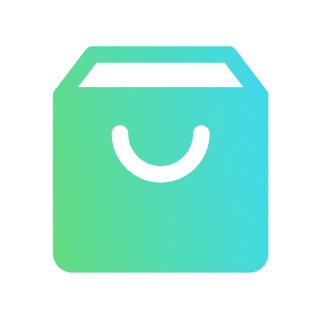 Smiling shopping bag icon representing product packages or service offerings