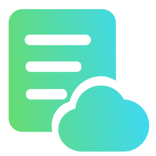 Icon representing cloud data storage with a document and a cloud.